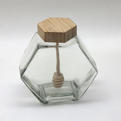 空の六角形のガラス蜂蜜の瓶の鍋の瓶12oz容量の木のタケDripper サプライヤー