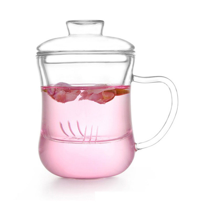 茶Infuserの耐熱性ガラス コップのハンドルが付いているろ過のより厚い花のティー カップ サプライヤー