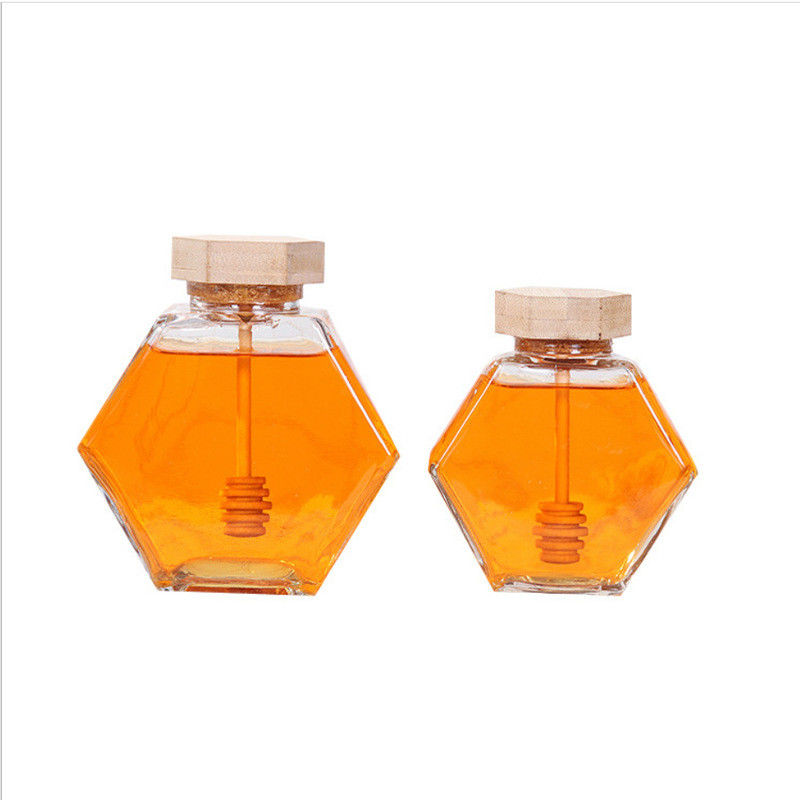 木のDripperの耐熱性六角形ガラスの蜂蜜の瓶 サプライヤー