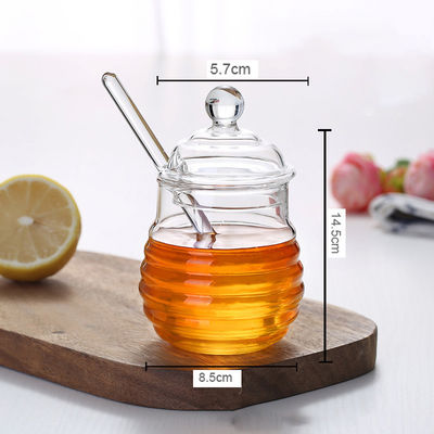 友好的なDripper耐熱性Ecoが付いているホウケイ酸ガラスの蜂蜜の瓶 サプライヤー