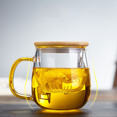 タケ カバーゆとりのInfuserのガラス ティー カップ、手によって吹かれるオフィスの茶メーカー サプライヤー