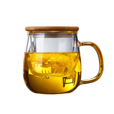 タケ カバーゆとりのInfuserのガラス ティー カップ、手によって吹かれるオフィスの茶メーカー サプライヤー