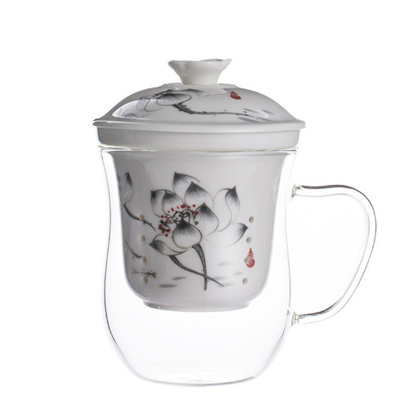 きれいになること容易な陶磁器フィルターが付いているホウケイ酸ガラスの茶Infuserの高いコップ サプライヤー